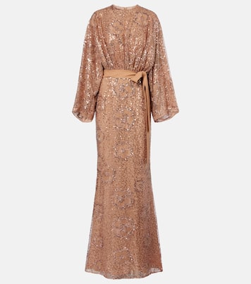 Belted sequined silk-blend gown | Elie Saab