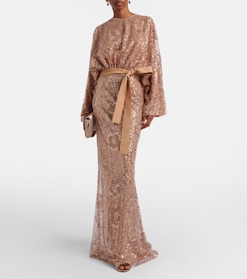 Belted sequined silk-blend gown | Elie Saab