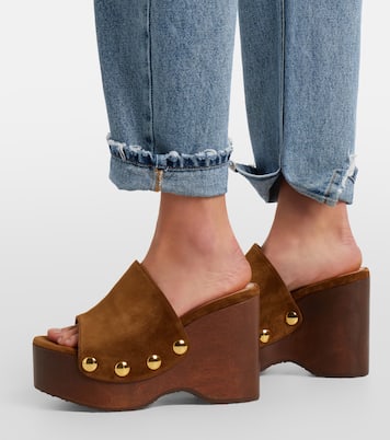 Mules compensées en daim à clous | Gianvito Rossi
