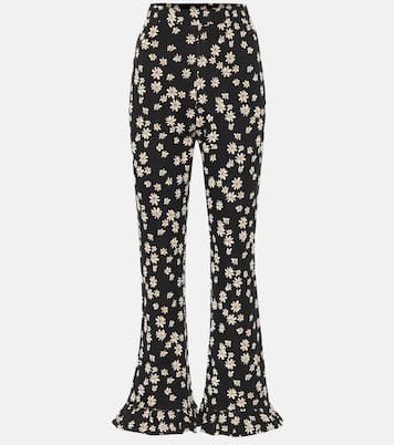 Pantalon évasé à taille haute à fleurs | Miu Miu
