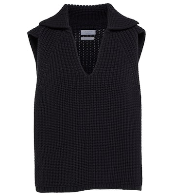 Ribbed-knit cotton-blend sweater vest | Deveaux New York