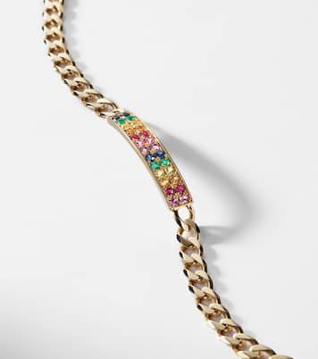 Bracelet chaîne Diamond Id Bar en or jaune 14 ct et saphirs | Sydney Evan