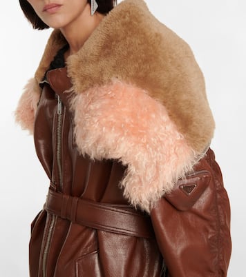 Mantel aus Leder mit Shearling | Prada