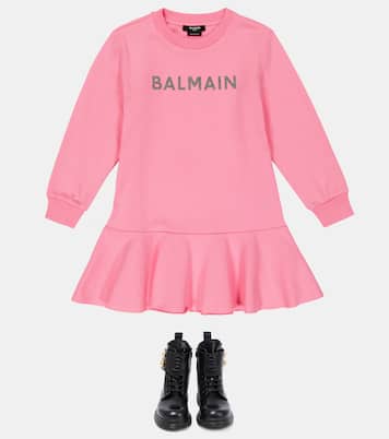 Drop waist cotton sweatshirt dress | Balmain Kids