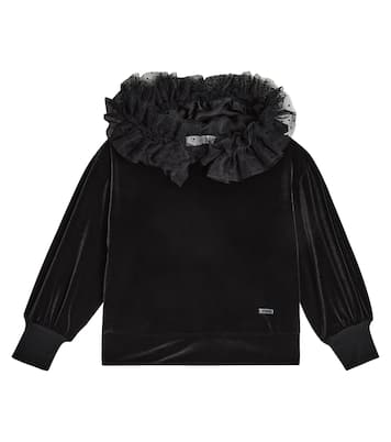Sudadera con capucha de terciopelo y tul | Monnalisa