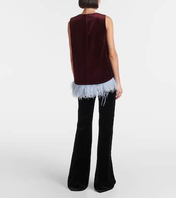 La Scala feather-trimmed cotton velvet top | La DoubleJ