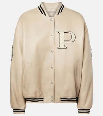Patch-appliqué padded leather varsity jacket | Prada