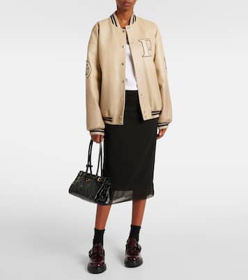 Patch-appliqué padded leather varsity jacket | Prada