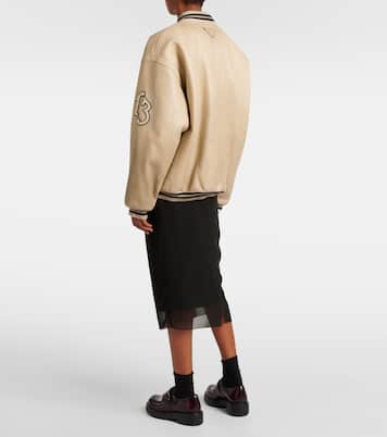 Patch-appliqué padded leather varsity jacket | Prada