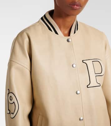 Patch-appliqué padded leather varsity jacket | Prada