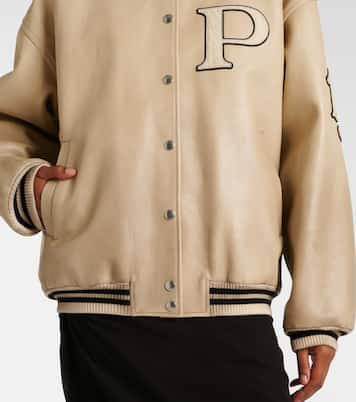 Patch-appliqué padded leather varsity jacket | Prada