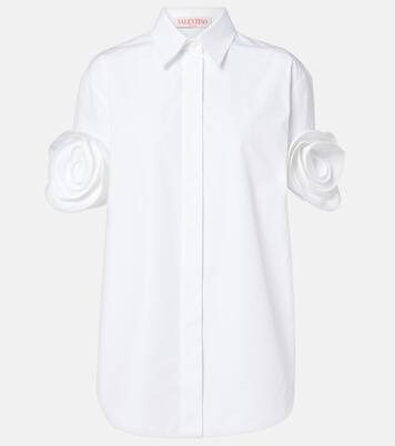 Floral-appliqué cotton poplin shirt in white - Valentino