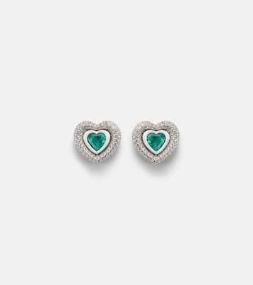 Heart 18kt gold stud earrings with diamonds and emeralds | Kamyen