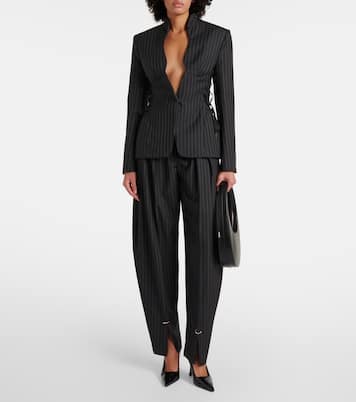 Pantalon barrel rayé en laine mélangée | Mugler