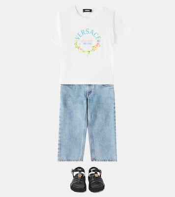 تيشيرت من القطن الجيرسيه بطبعات الورود ولوغو | Versace Kids
