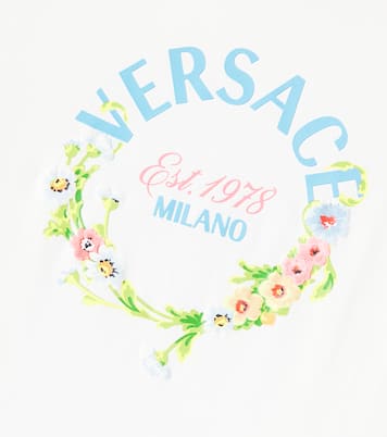تيشيرت من القطن الجيرسيه بطبعات الورود ولوغو | Versace Kids
