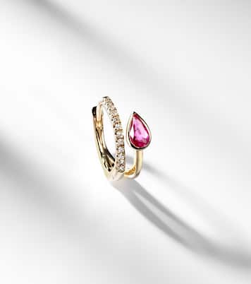 Boucle d'oreille unique en or 14 ct, diamants et saphir | Roxanne First