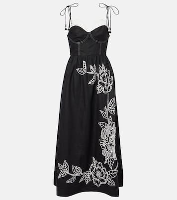 Midikleid aus Leinen mit Spitze | Farm Rio