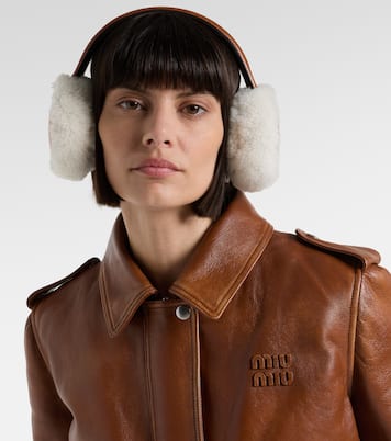 Shearling-trimmed leather earmuffs | Miu Miu