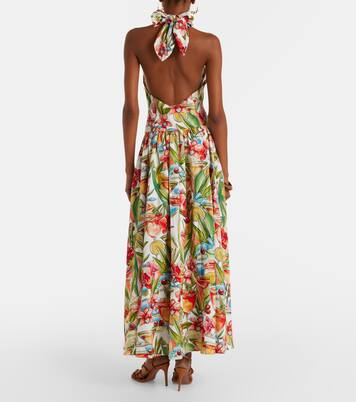 فستان طويل بياقة هالتر من الكتّان المخلوط بطبعات الورود | Farm Rio