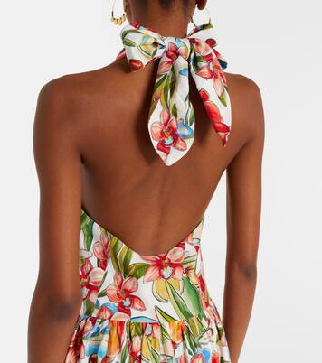 فستان طويل بياقة هالتر من الكتّان المخلوط بطبعات الورود | Farm Rio