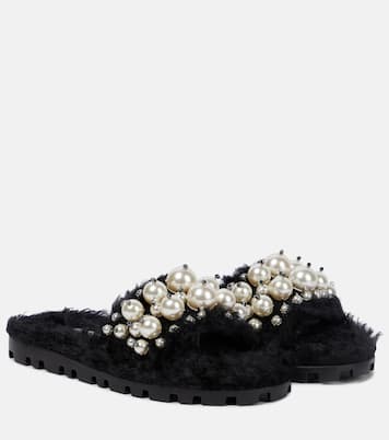 Embellished faux shearling slides | Miu Miu