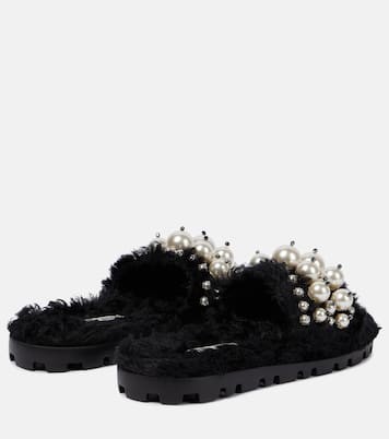 Embellished faux shearling slides | Miu Miu