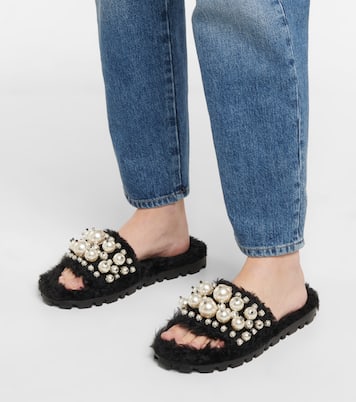 Embellished faux shearling slides | Miu Miu