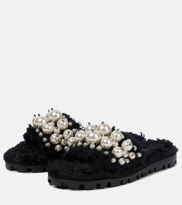 Embellished faux shearling slides | Miu Miu