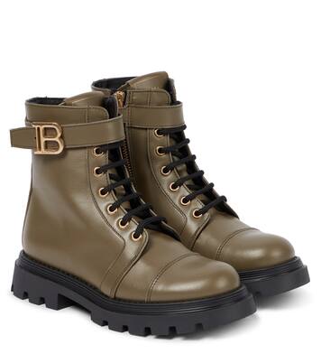 Stivaletti stringati in pelle con fibbia | Balmain Kids