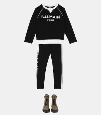 Stivaletti stringati in pelle con fibbia | Balmain Kids