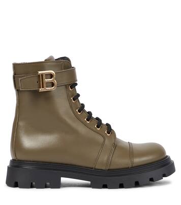 Stivaletti stringati in pelle con fibbia | Balmain Kids