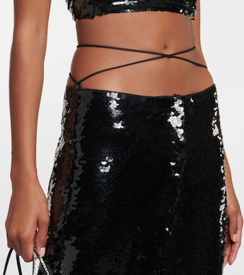 Feather-trimmed sequined straight pants | Magda Butrym