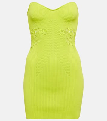 Lace-trimmed ribbed-knit minidress | Self-Portrait