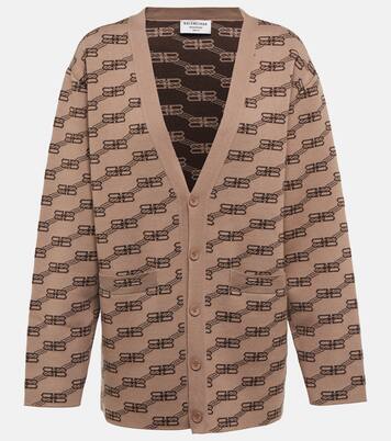 Logo intarsia cotton-blend cardigan in beige - Balenciaga | Mytheresa