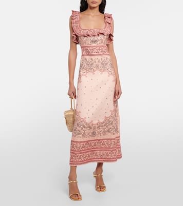 Robe midi Matchmaker imprimée en lin | Zimmermann