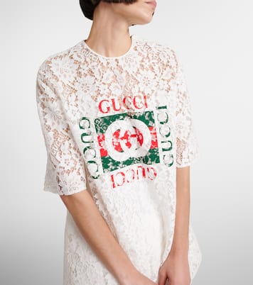 T-Shirt Interlocking G aus Spitze | Gucci