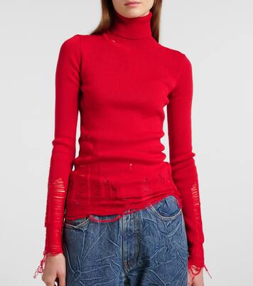 Distressed wool-blend turtleneck sweater | MM6 Maison Margiela