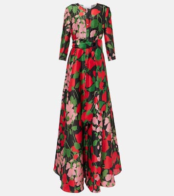 Abito lungo in gazar di seta con stampa | Carolina Herrera