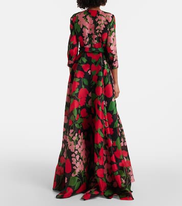 Abito lungo in gazar di seta con stampa | Carolina Herrera