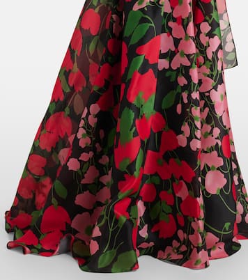 Abito lungo in gazar di seta con stampa | Carolina Herrera