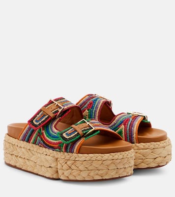 Quinie raffia platform slides | Clergerie
