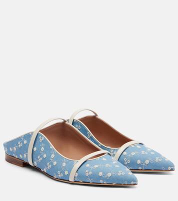 Maureen leather-trimmed denim mules | Malone Souliers