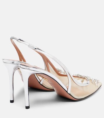 Crystal Firework 85 leather-trimmed slingback pumps | Aquazzura