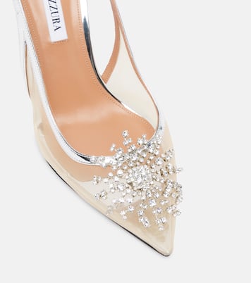 Crystal Firework 85 leather-trimmed slingback pumps | Aquazzura