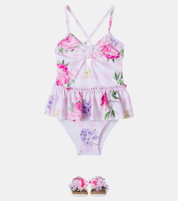 Floral gingham ruffled swimsuit | Monnalisa