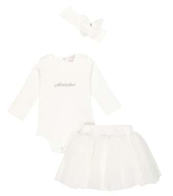 Bébé – Ensemble body, jupe et bandeau en coton | Monnalisa