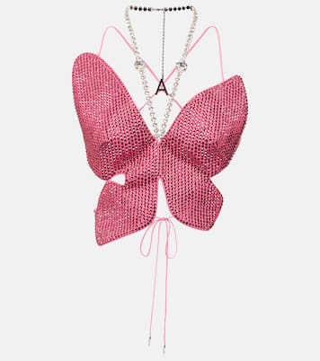 Butterfly embellished wool-blend top | Area