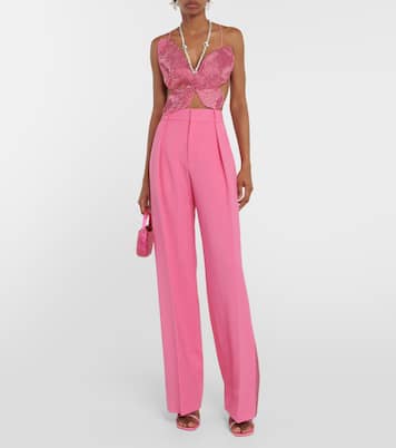 Butterfly embellished wool-blend top | Area