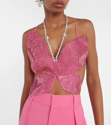 Butterfly embellished wool-blend top | Area